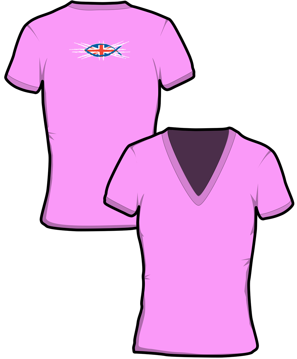 S074-GD91: "Union Fish" Ladies v-neck t-shirt